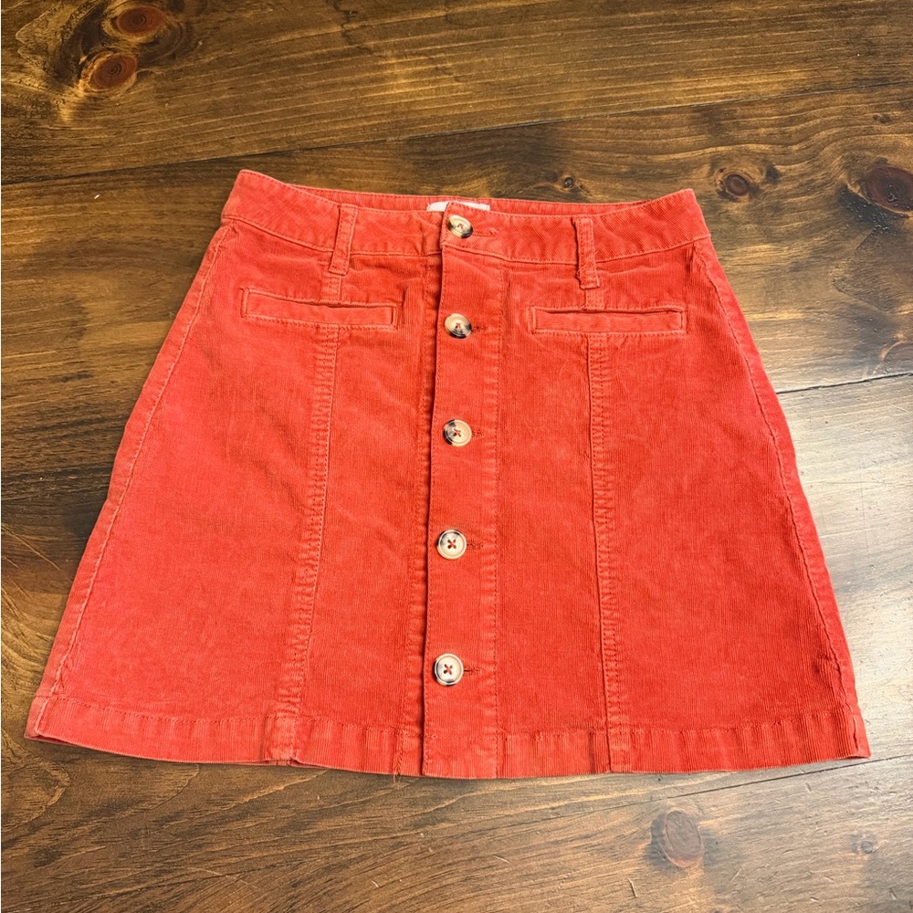 True Craft Corduroy Skirt Rust Orange Mini Button-Down Size 3